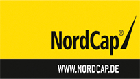 Logo der Firma Nordcap in schwarzer Schrift auf gelbem Hintergrund
